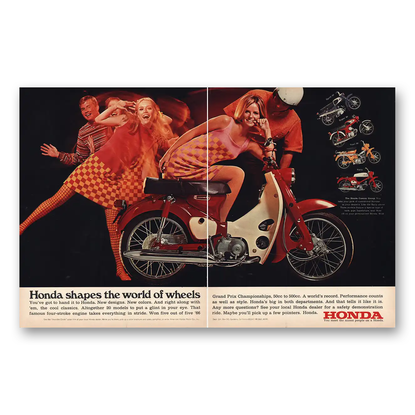 1967 Honda Motorcycle Shapes World of Wheels New Designs Vintage Magazine Print Ad