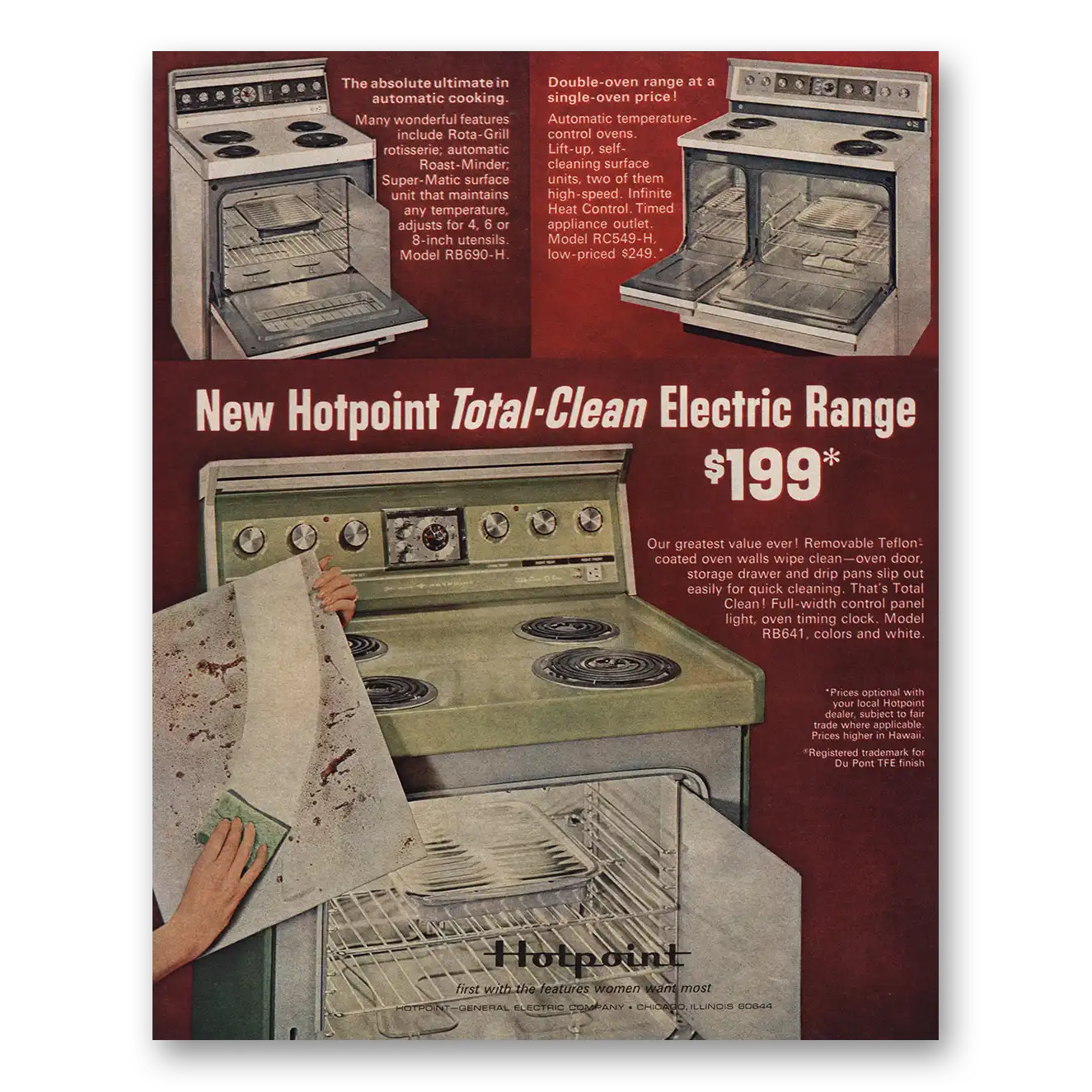 1967 Hotpoint Electric Range Total Clean Vintage Magazine Print Ad