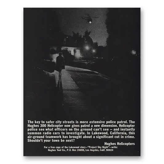 1967 Hughes Helicopters Safer City Streets Vintage Magazine Print Ad