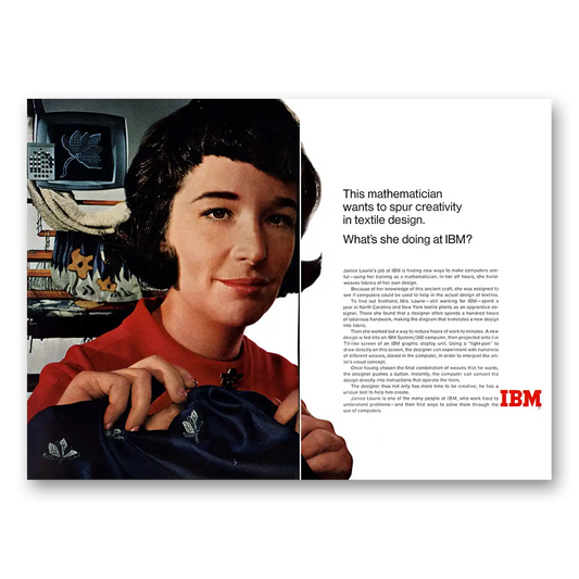 1967 IBM Computers Mathematician Wants to Spur Creativity Textile Vintage Magazine Print Ad