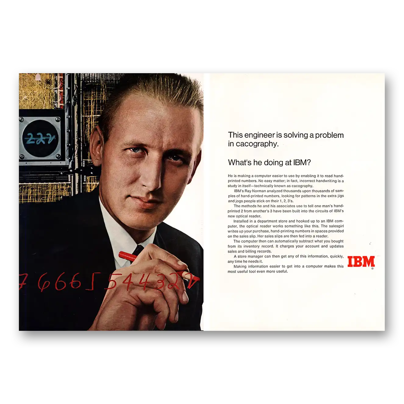 1967 IBM Computers Engineer Solving a Problem Cacography Vintage Magazine Print Ad