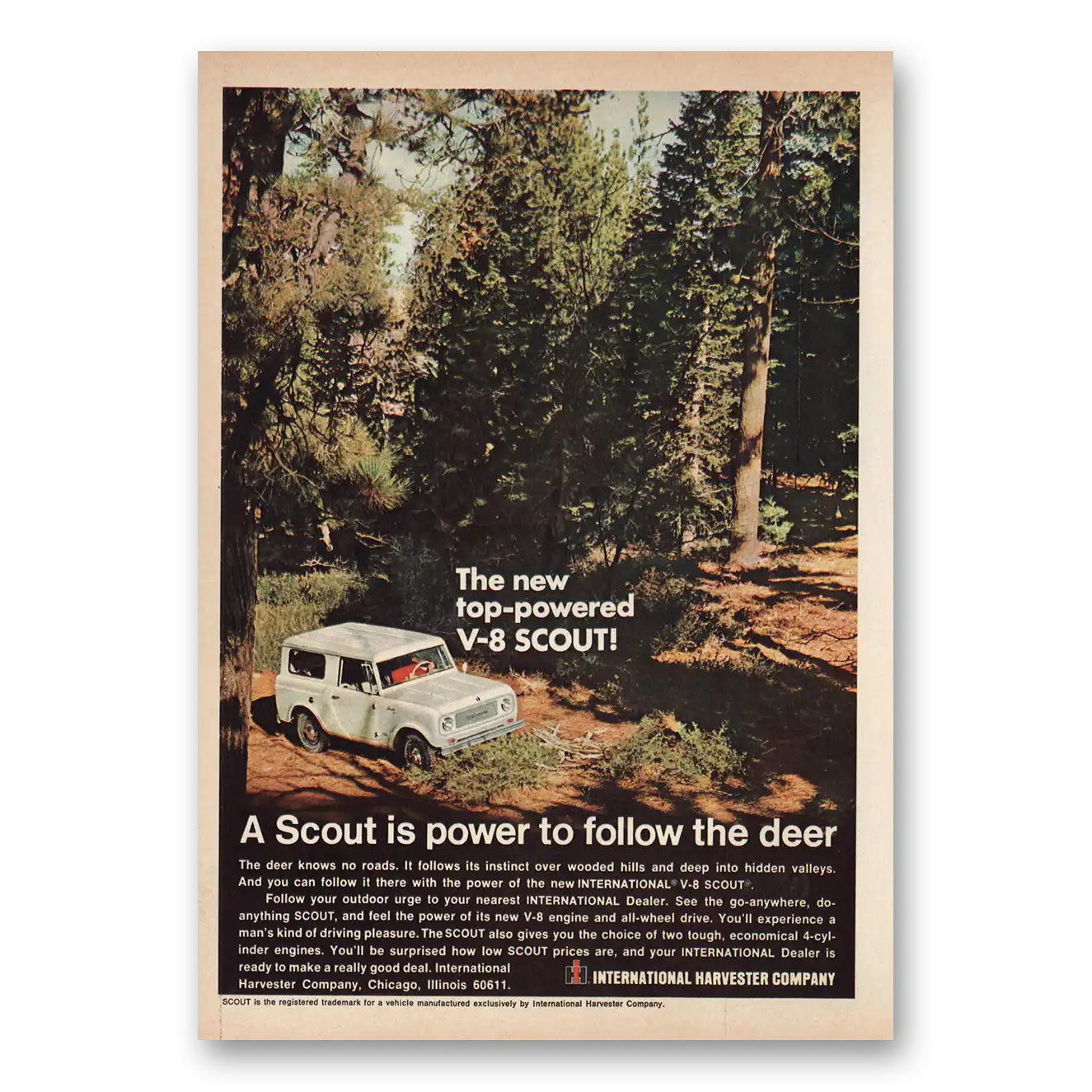 1967 International Harvester Scout Power to Follow the Deer Vintage Magazine Print Ad