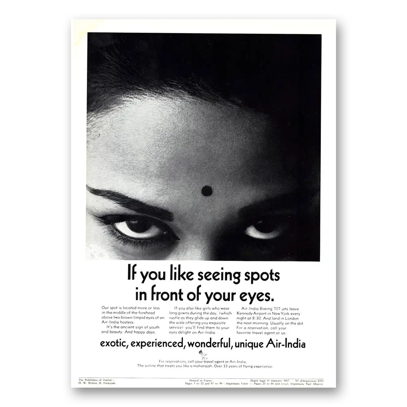 1967 Air India Seeing Spots In Front of Your Eyes Vintage Magazine Print Ad