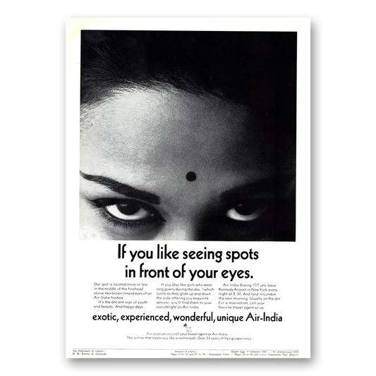 1967 Air India Seeing Spots In Front of Your Eyes Vintage Magazine Print Ad