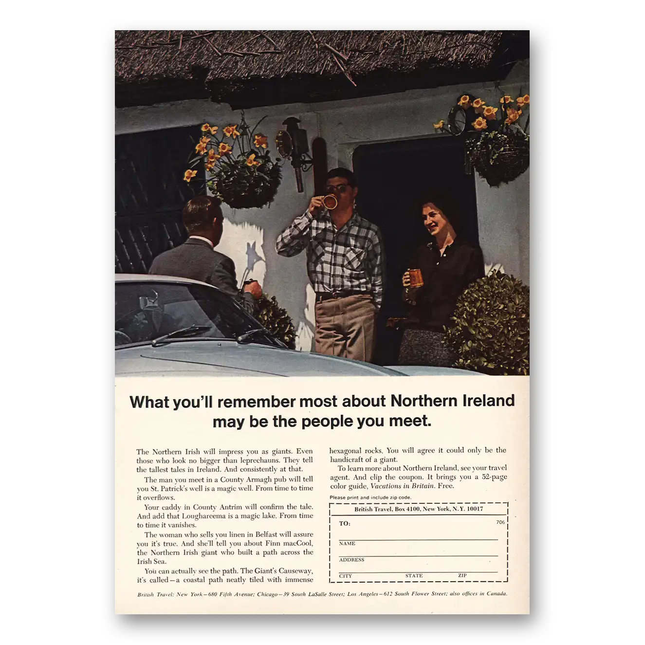 1967 British Travel Remember Most Northern Ireland Vintage Magazine Print Ad