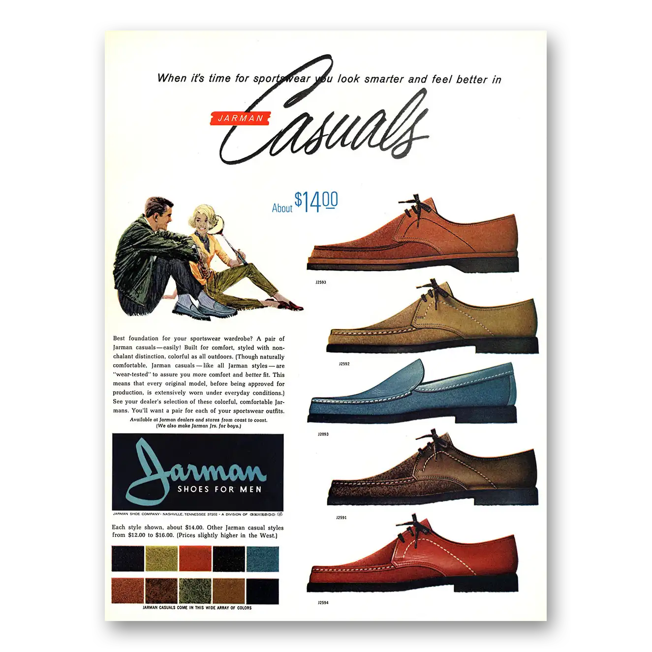 1967 Jarman Shoes Time for Sportswear Casuals Vintage Magazine Print Ad