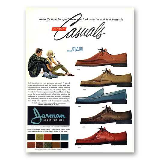 1967 Jarman Shoes Time for Sportswear Casuals Vintage Magazine Print Ad