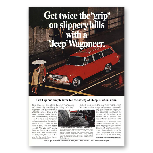 1967 Jeep Wagoneer Twice the Grip on Slippery Hills Vintage Magazine Print Ad