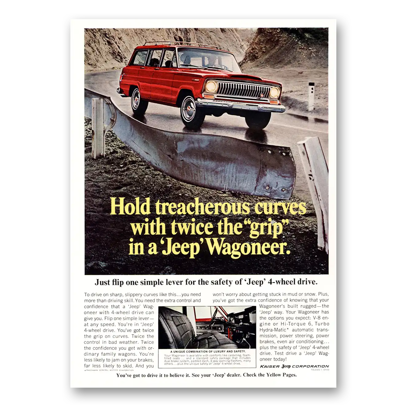 1967 Jeep Wagoneer Treacherous Curves Twice Grip Vintage Magazine Print Ad