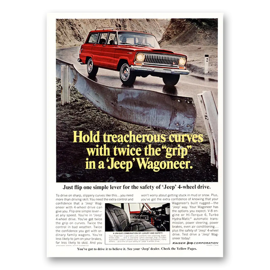 1967 Jeep Wagoneer Treacherous Curves Twice Grip Vintage Magazine Print Ad