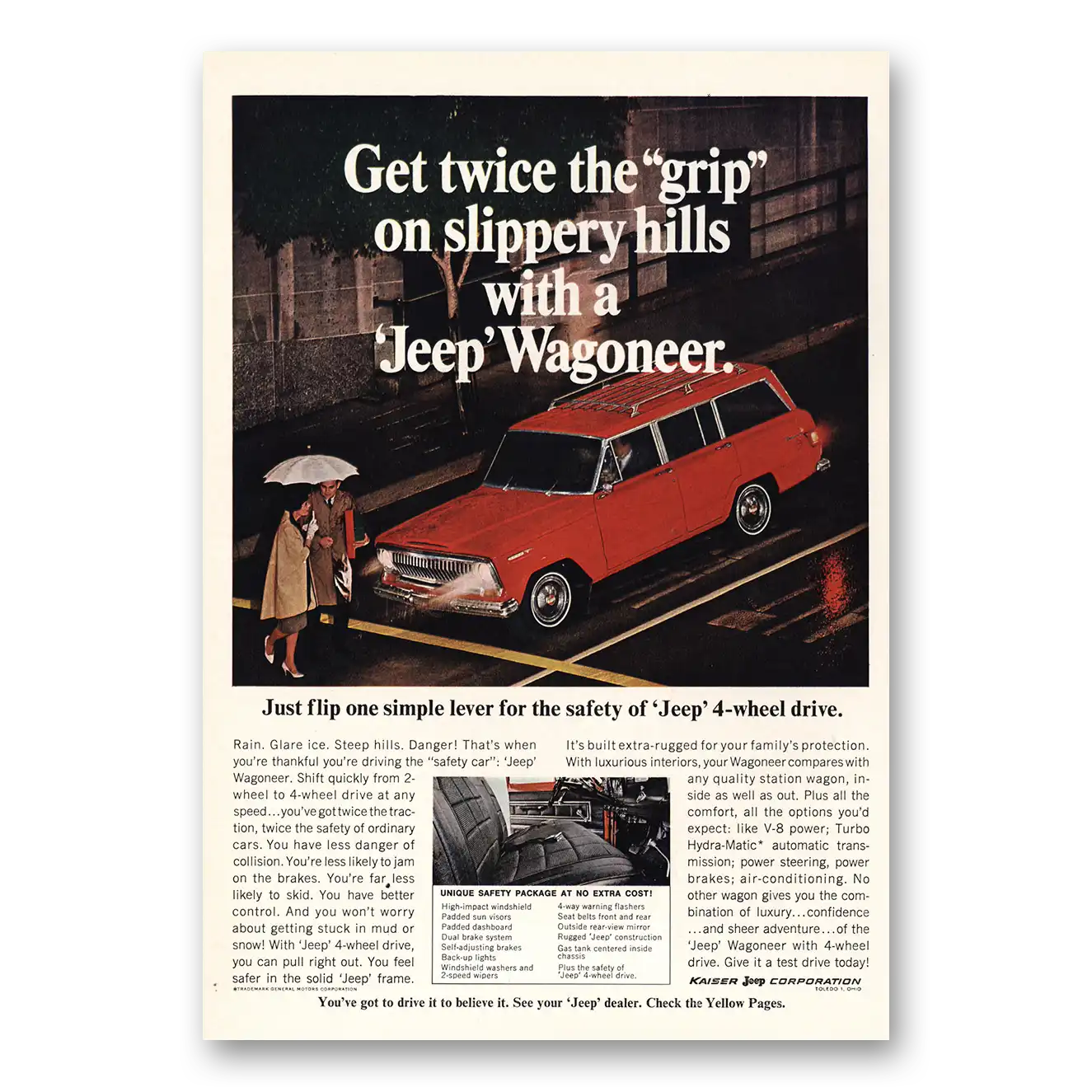 1967 Jeep Wagoneer Twice the Grip Slippery Hills Vintage Magazine Print Ad