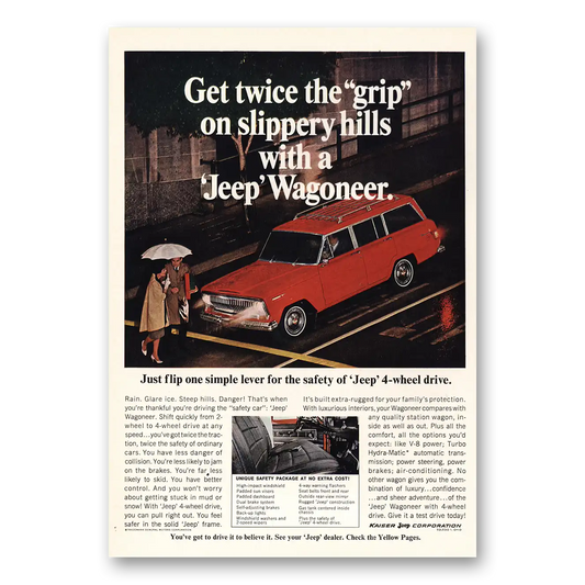 1967 Jeep Wagoneer Twice the Grip Slippery Hills Vintage Magazine Print Ad