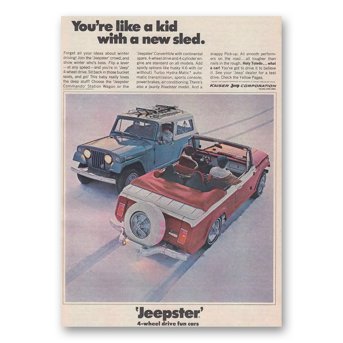 1967 Jeep Jeepster Like a Kid With a New Sled Vintage Magazine Print Ad