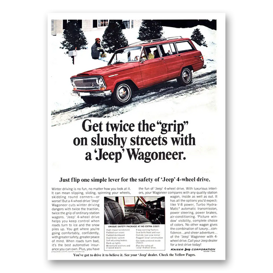 1967 Jeep Wagoneer Get Twice the Grip On Slushy Streets Vintage Magazine Print Ad