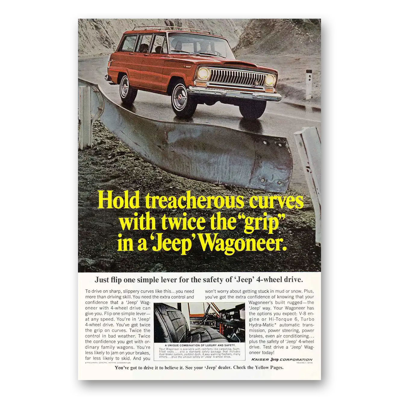 1967 Jeep Wagoneer Treacherous Curves Vintage Magazine Print Ad