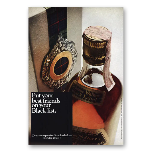 1967 Johnnie Walker Black Label Best Friends On Black List Vintage Magazine Print Ad