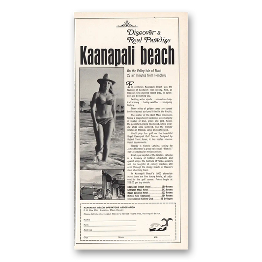 1967 Kaanapali Beach Real Paradise Vintage Magazine Print Ad