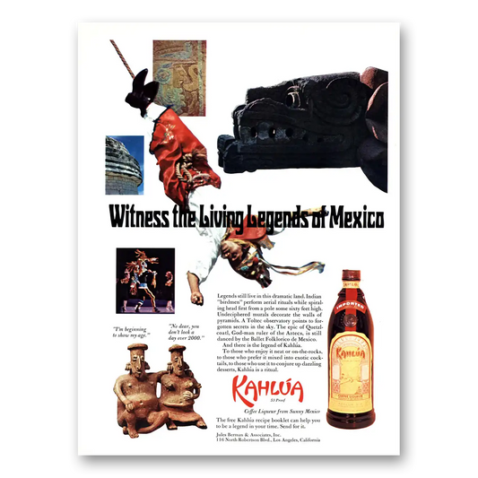 1967 Kahlua Living Legends of Mexico Vintage Magazine Print Ad