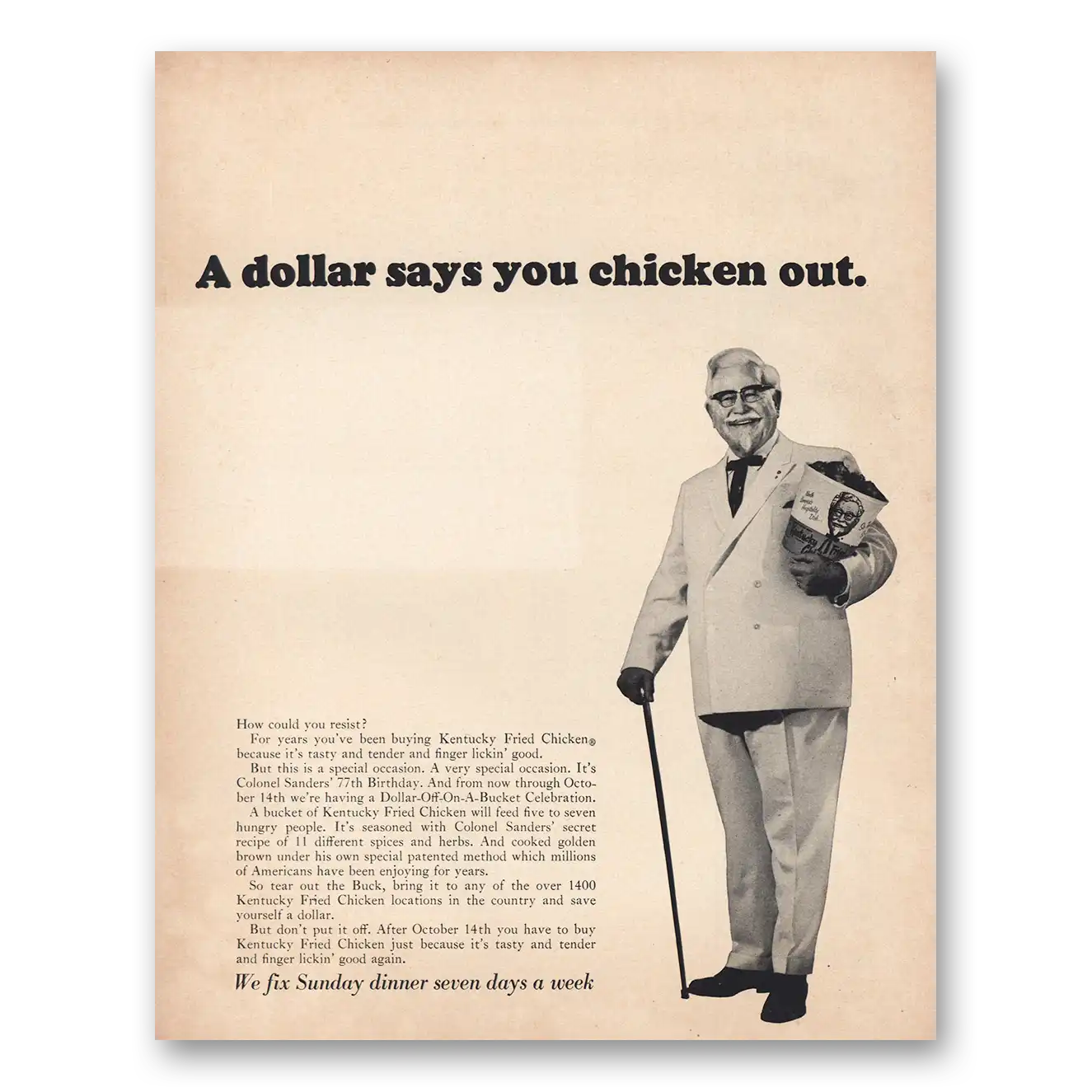 1967 Kentucky Fried Chicken Chicken Out Vintage Magazine Print Ad