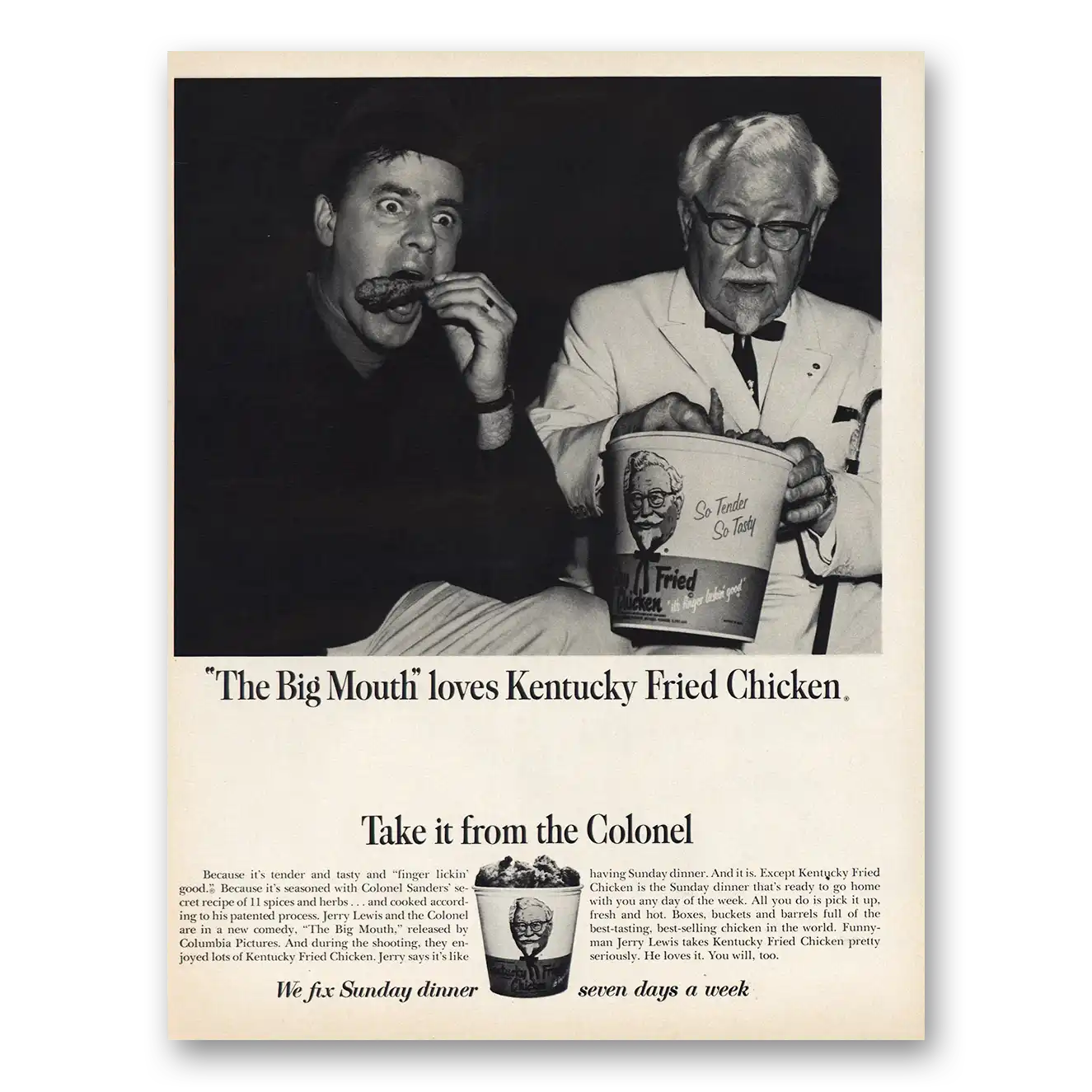 1967 Kentucky Fried Chicken Big Mouth Jerry Lewis Vintage Magazine Print Ad