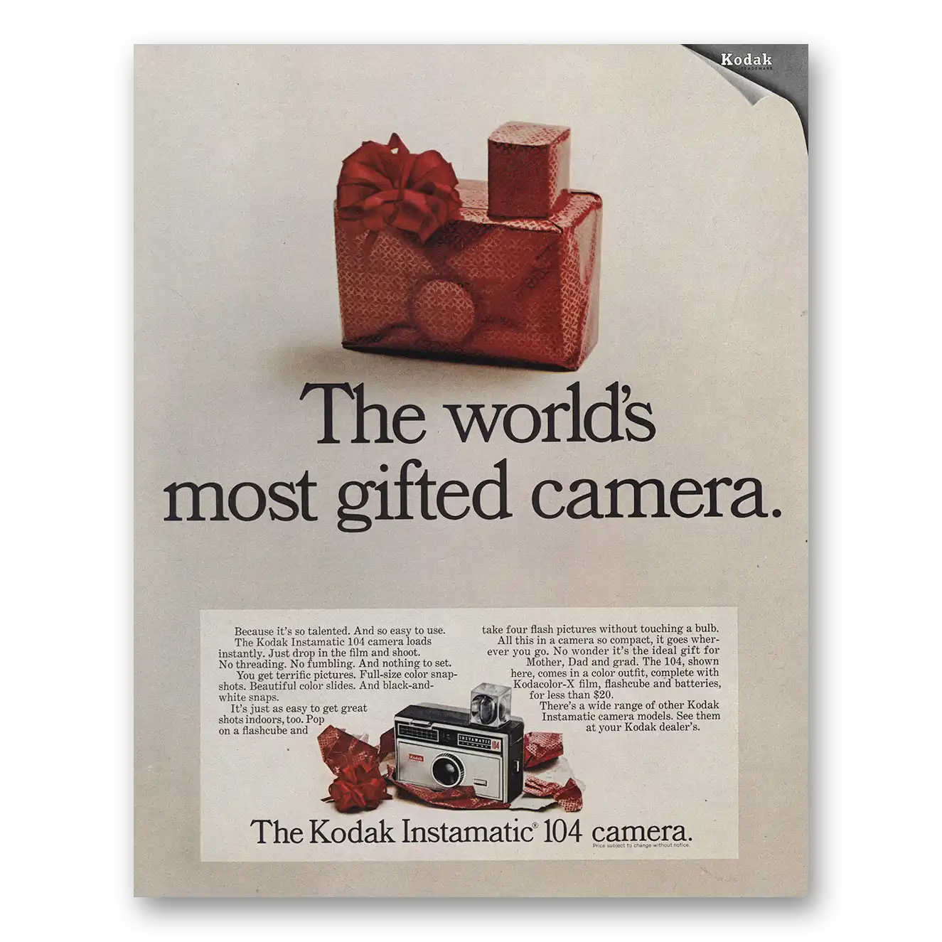 1967 Kodak Instamatic Camera Worlds Most Gifted Vintage Magazine Print Ad