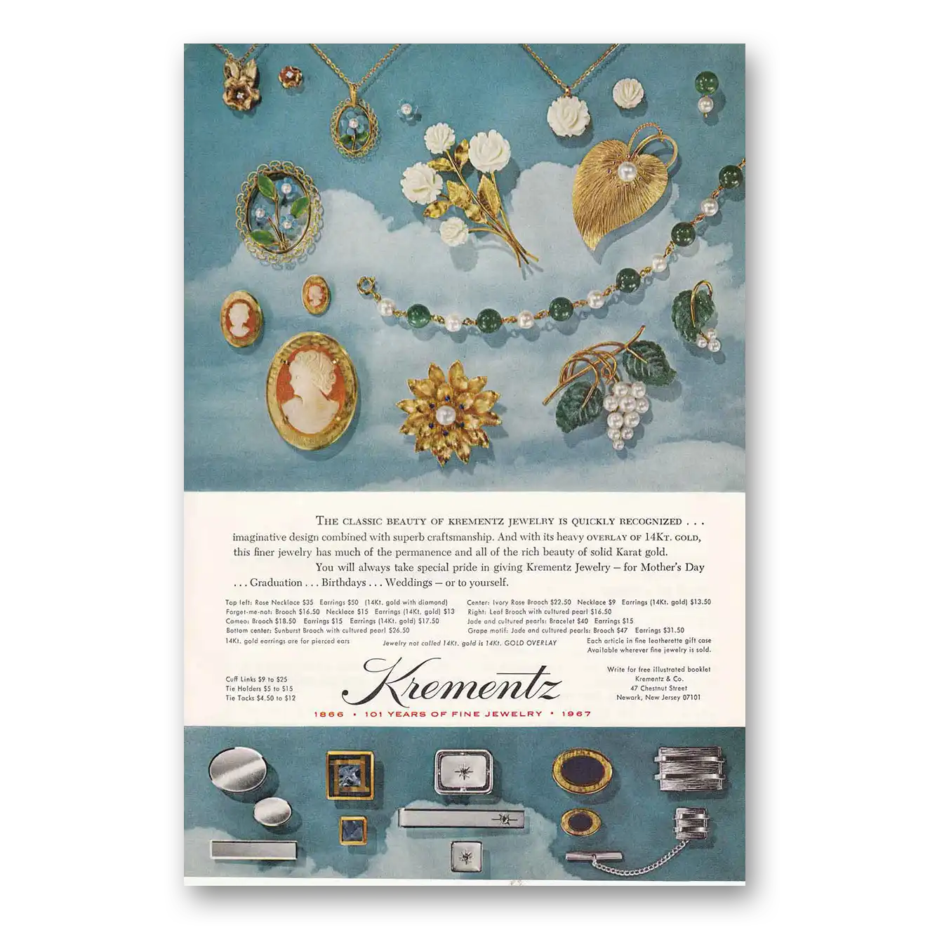 1967 Krementz Jewelry Ivory Rose Vintage Magazine Print Ad