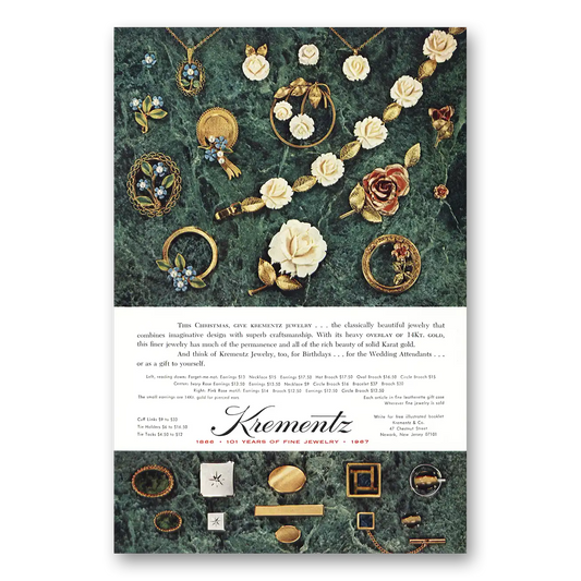 1967 Krementz Jewelry Christmas Vintage Magazine Print Ad