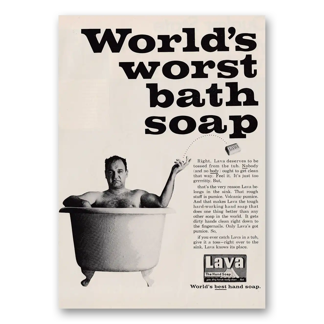 1967 Lava Soap World's Worst Bath Soap Vintage Magazine Print Ad