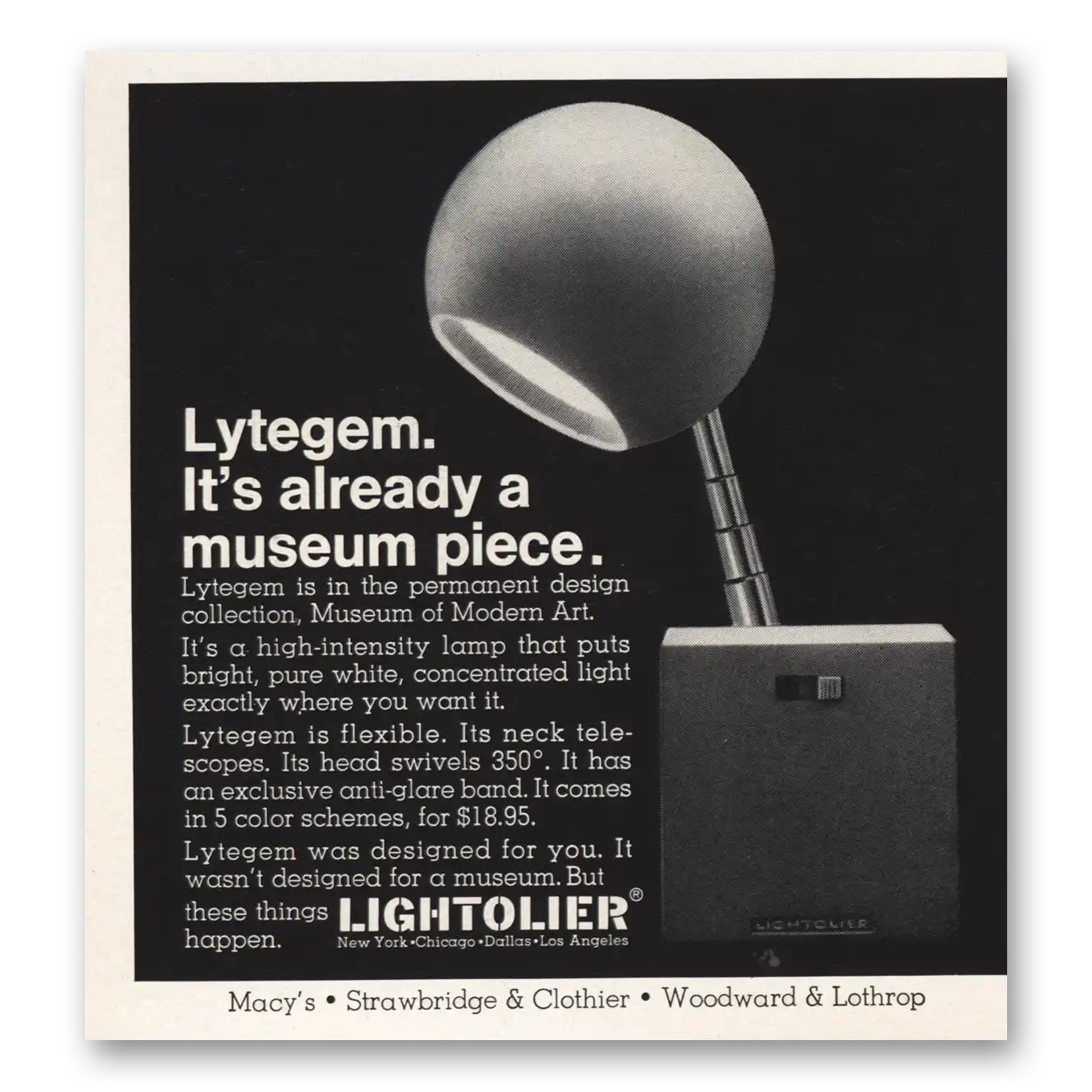 1967 Lightolier Lytegem Already Museum Piece Vintage Magazine Print Ad