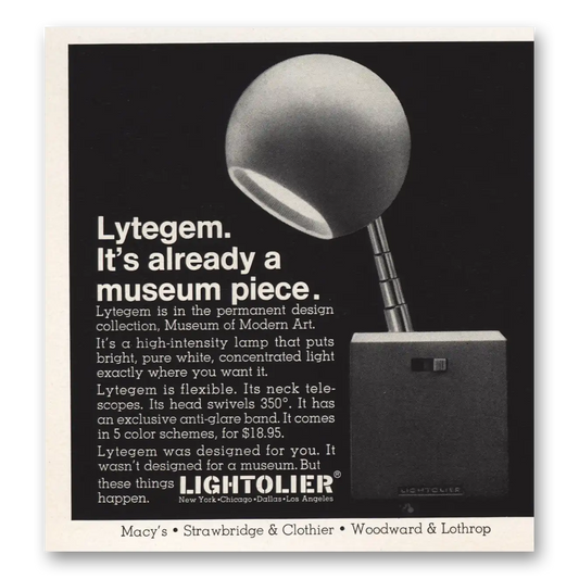 1967 Lightolier Lytegem Already Museum Piece Vintage Magazine Print Ad