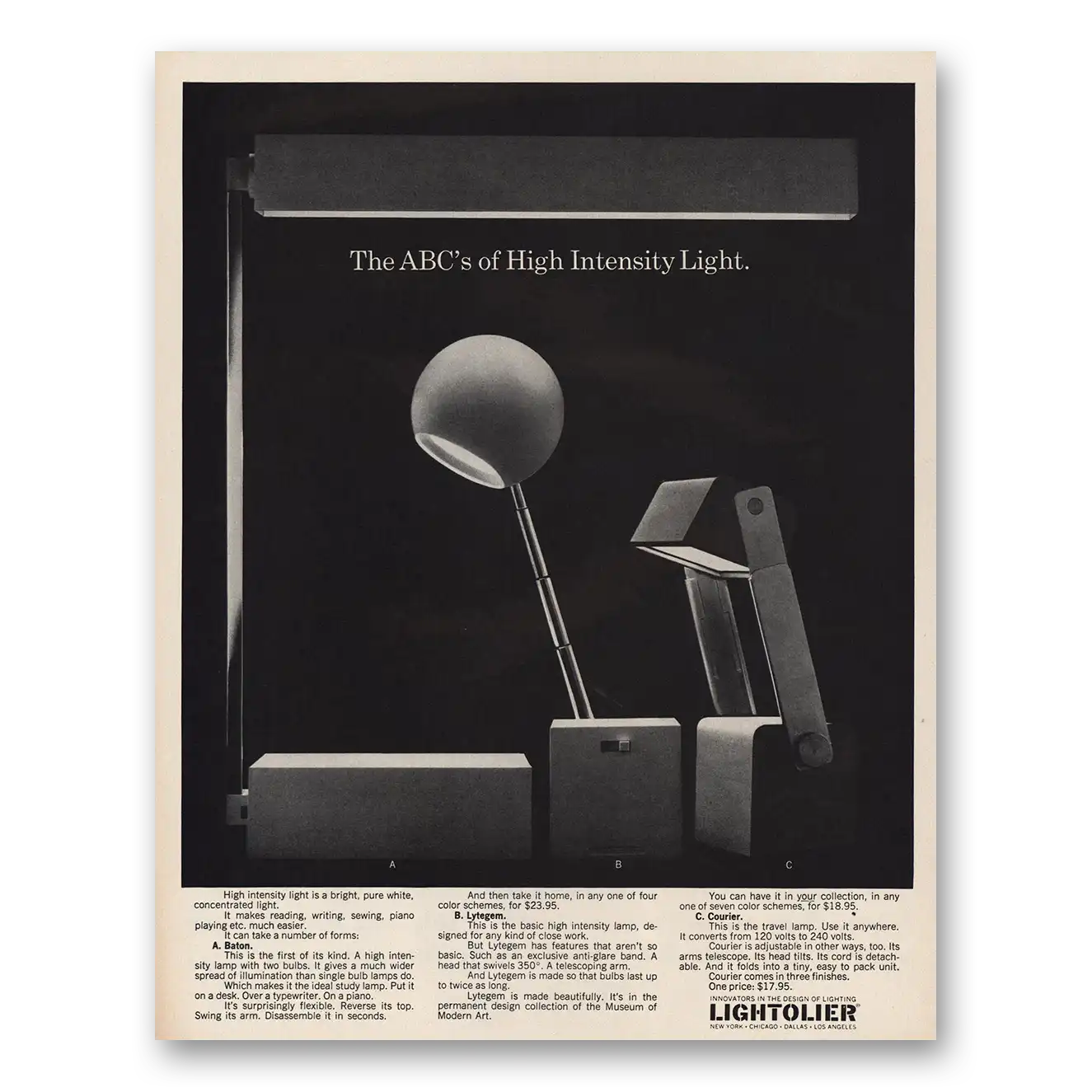 1967 Lightolier Lighting High Intensity Lights Vintage Magazine Print Ad