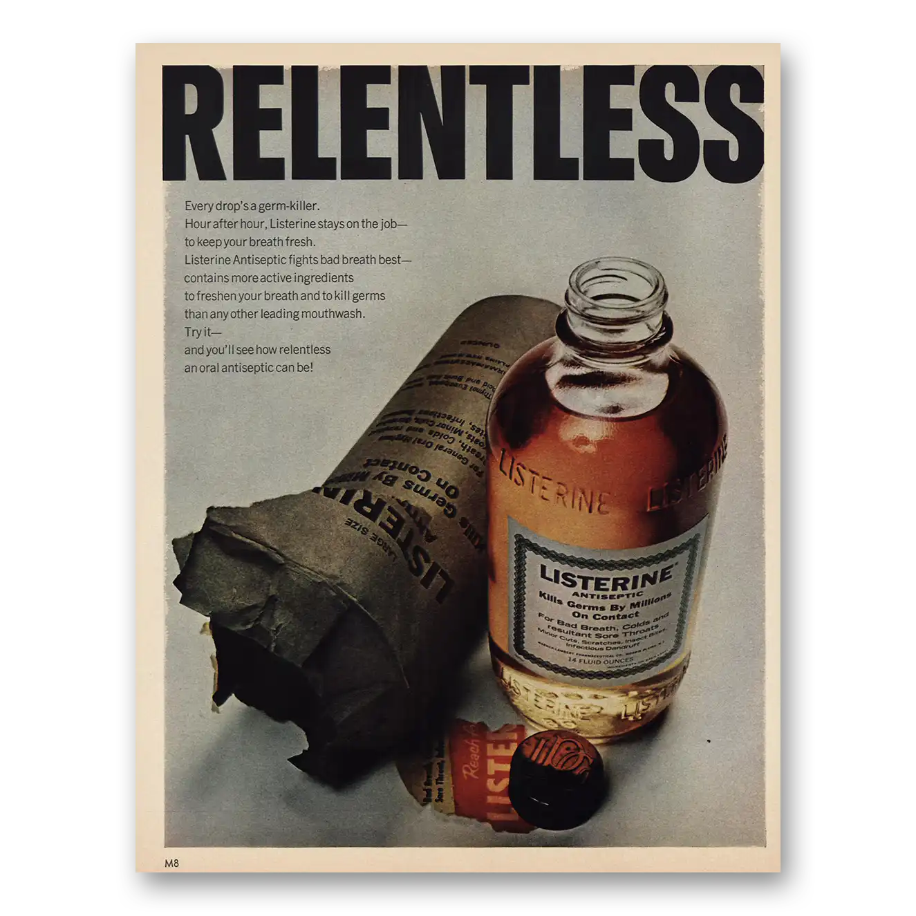 1967 Listerine Relentless Vintage Magazine Print Ad