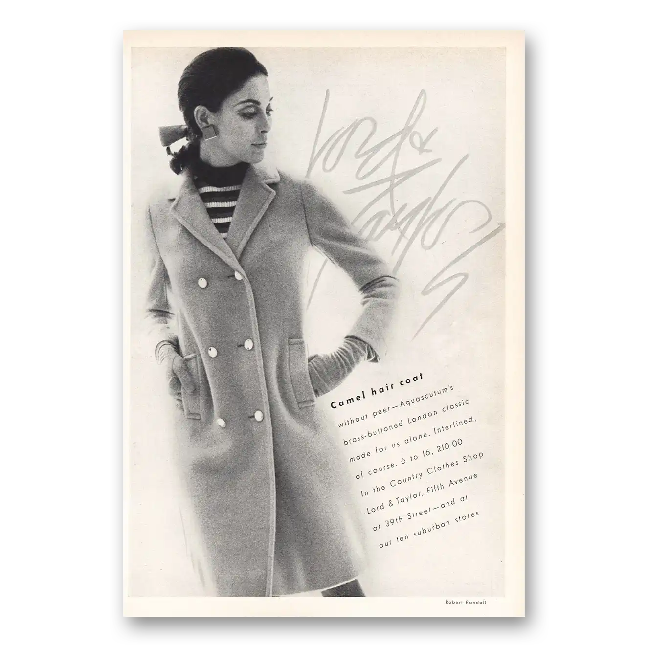 1967 Lord & Taylor Camel Hair Coat Aquascutum Vintage Magazine Print Ad