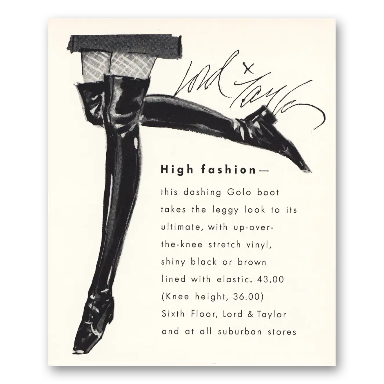 1967 Lord & Taylor High Fashion Golo Boot Vintage Magazine Print Ad