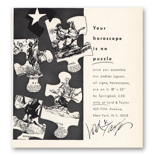 1967 Lord & Taylor Horoscope Is No Puzzle Vintage Magazine Print Ad