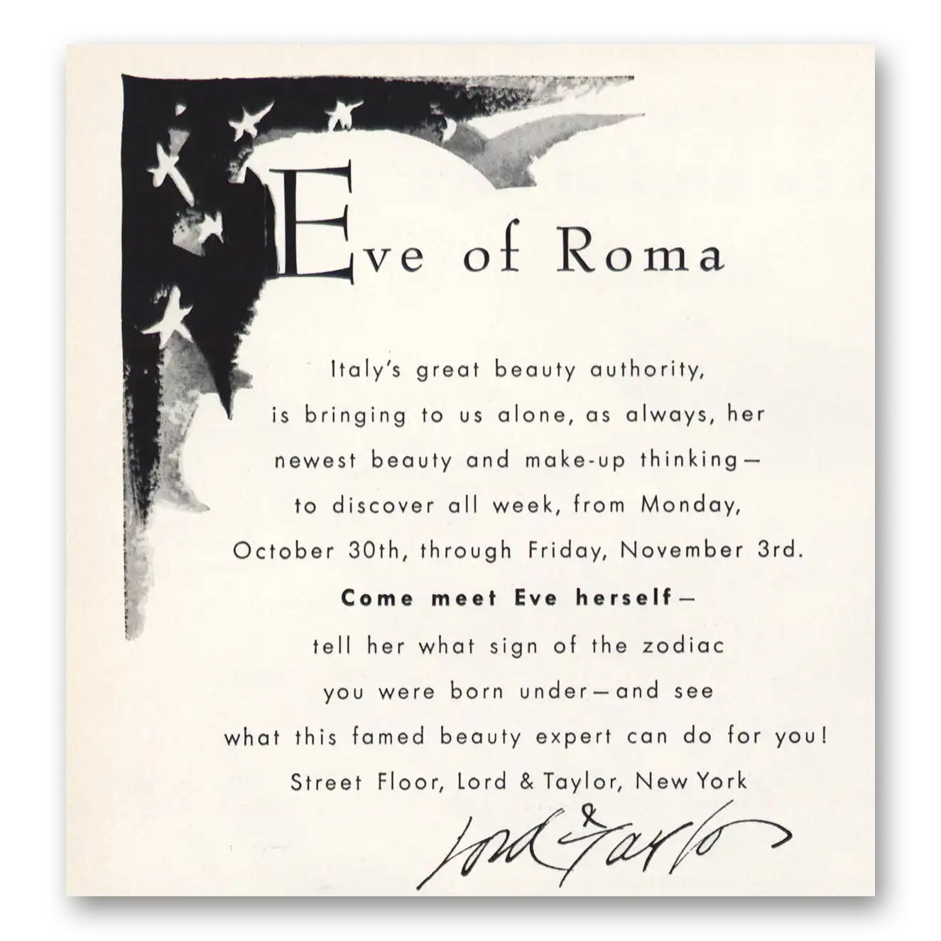 1967 Lord & Taylor Eve of Roma Vintage Magazine Print Ad