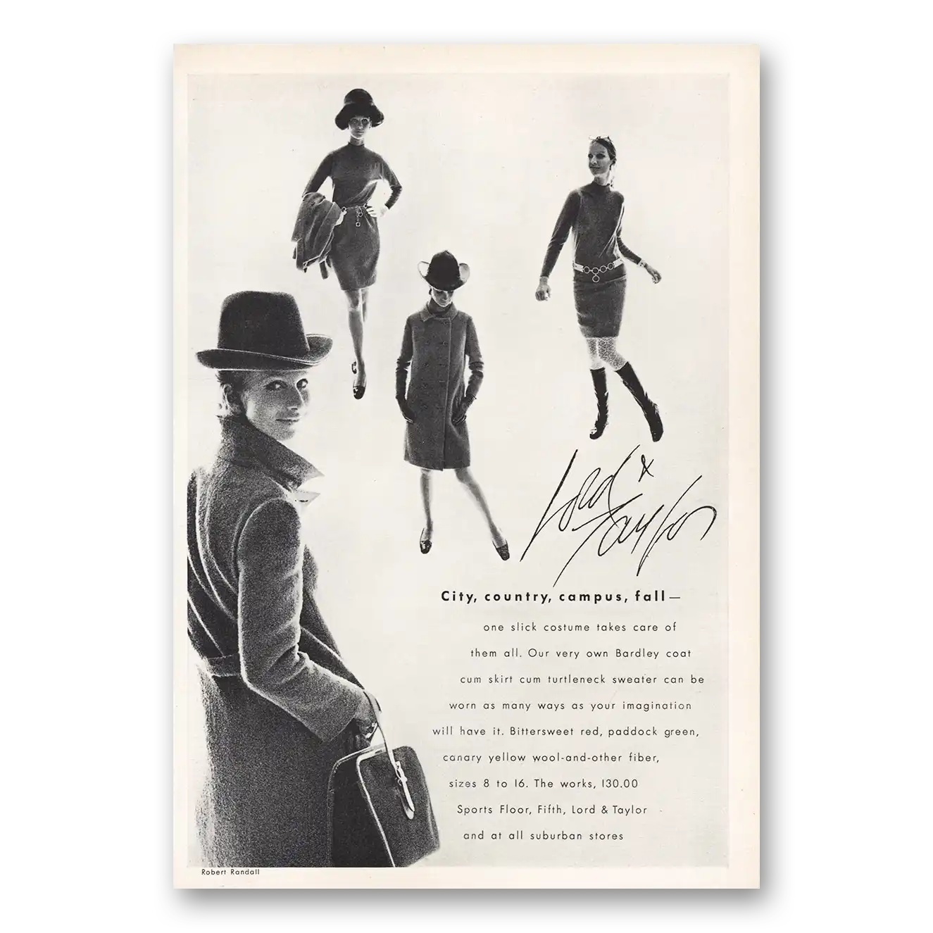 1967 Lord & Taylor City Country Campus Fall Vintage Magazine Print Ad