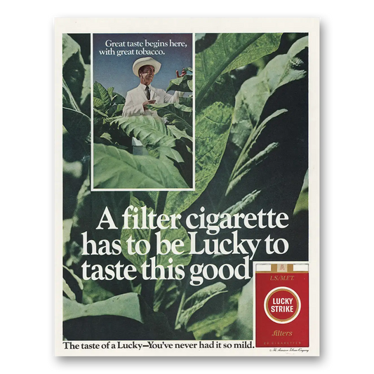 1967 Lucky Strike Cigarettes Lucky to Taste Good Vintage Magazine Print Ad