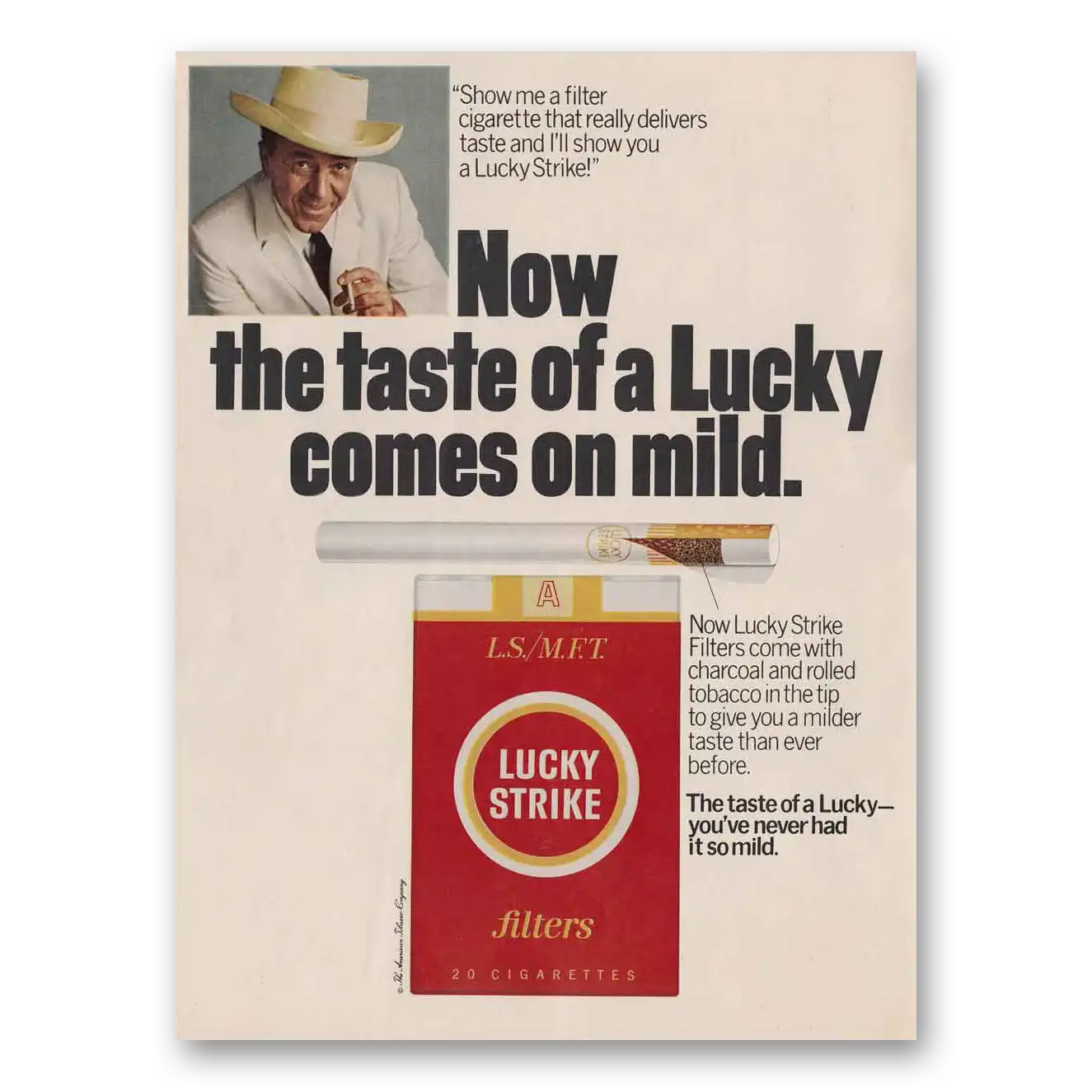 1967 Lucky Strike Cigarettes Comes On Mild Vintage Magazine Print Ad