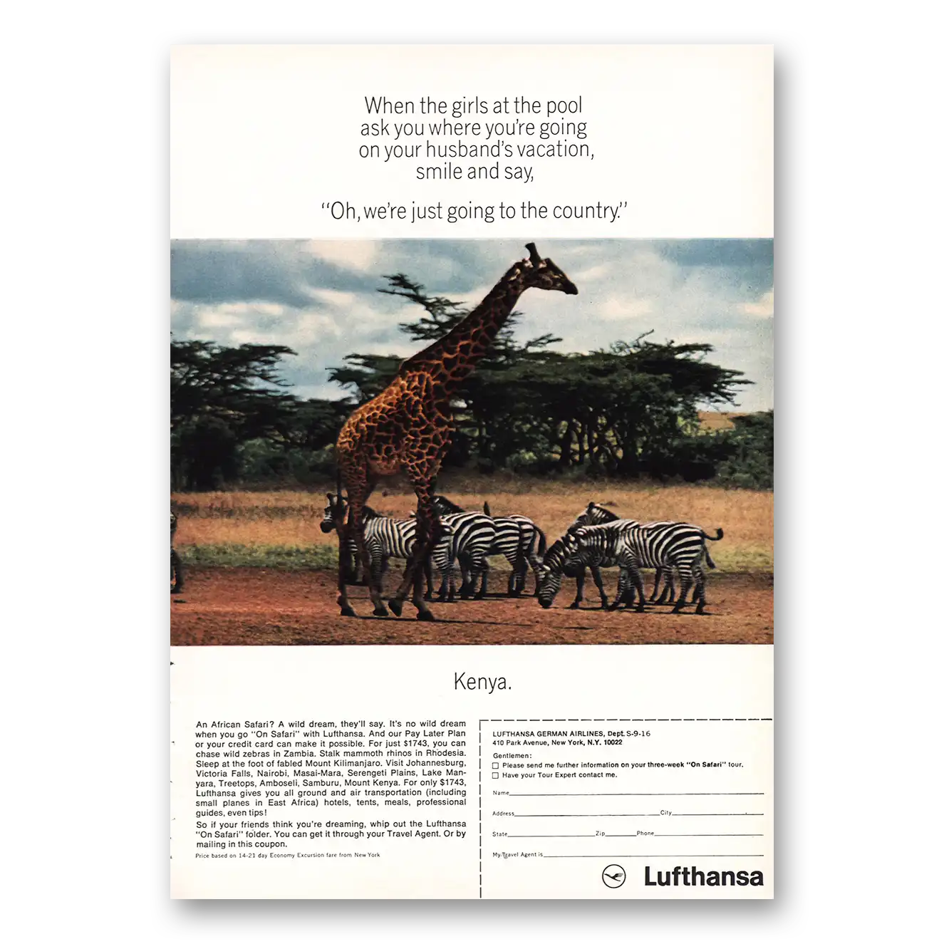 1967 Lufthansa German Airlines Just Going to the Country Vintage Magazine Print Ad