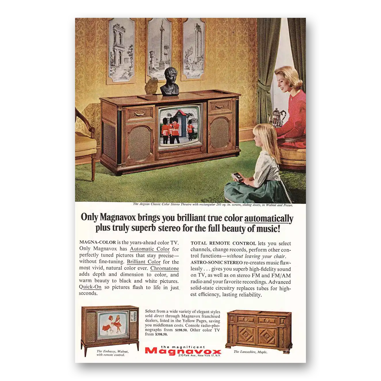 1967 Magnavox Aegean Television Brilliant True Color Automatically Vintage Magazine Print Ad