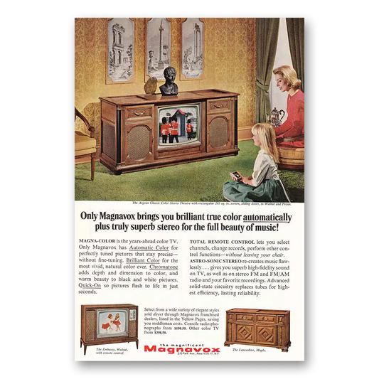 1967 Magnavox Aegean Television Brilliant True Color Automatically Vintage Magazine Print Ad