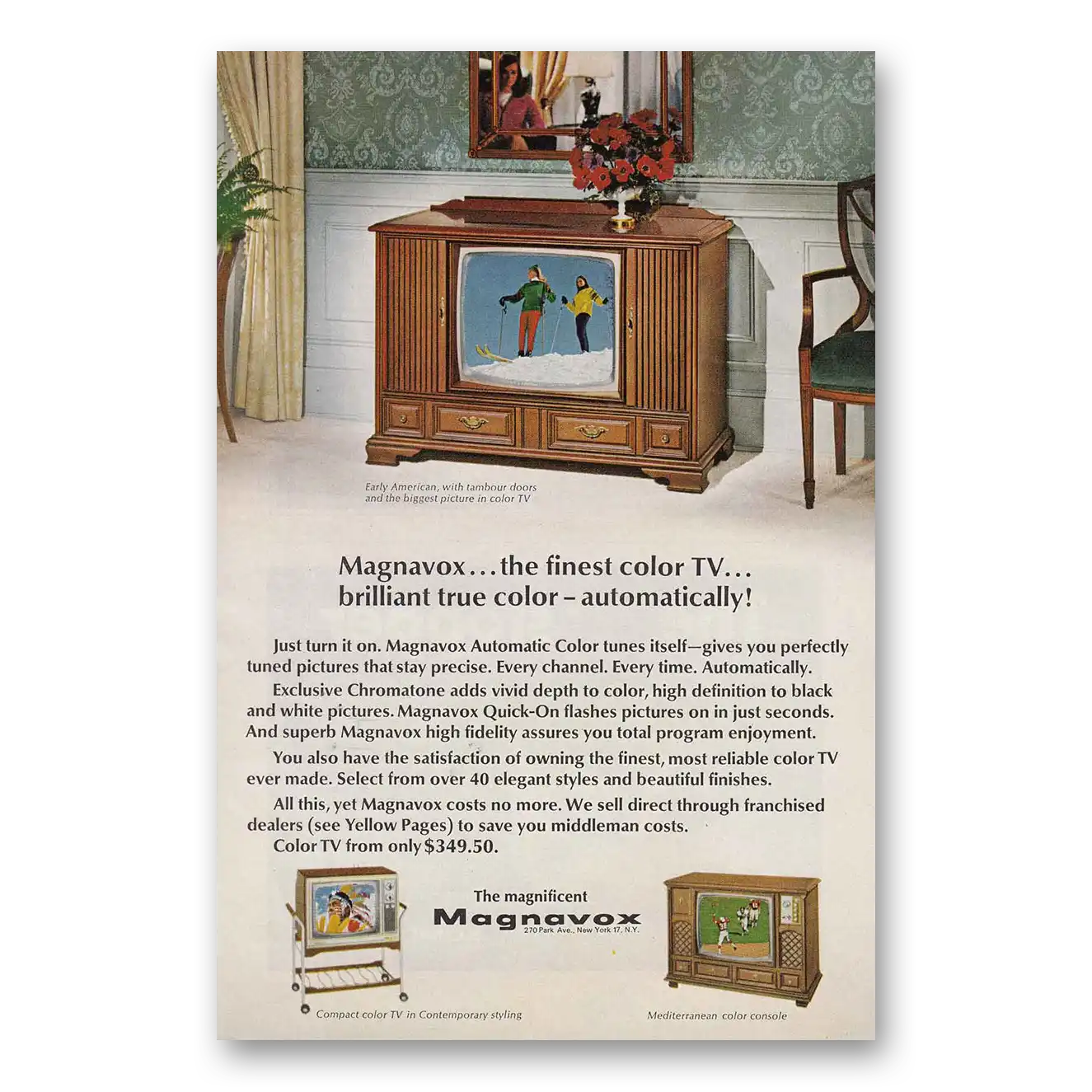 1967 Magnavox Color Television Early American Television Finest Color Vintage Magazine Print Ad