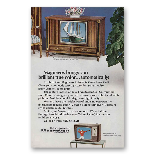 1967 Magnavox Color Television Aegean Classic Boat Vintage Magazine Print Ad