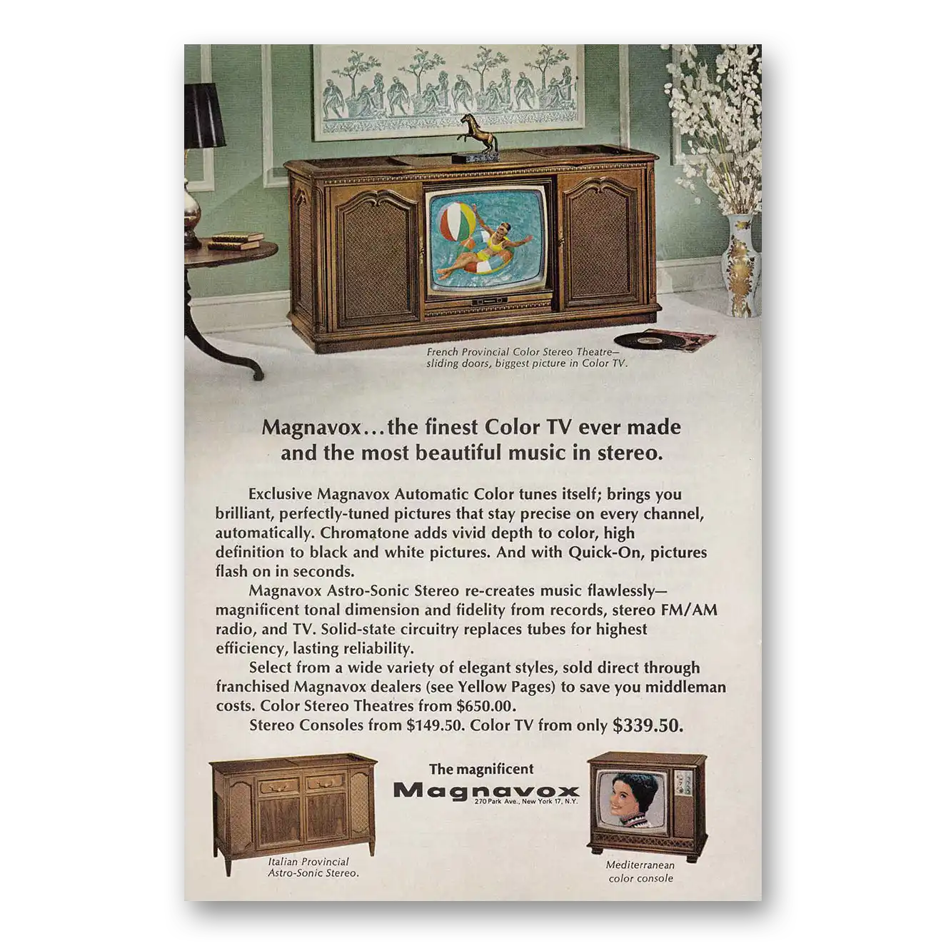 1967 Magnavox French Provincial Color Television Finest Color TV Ever Made Vintage Magazine Print Ad