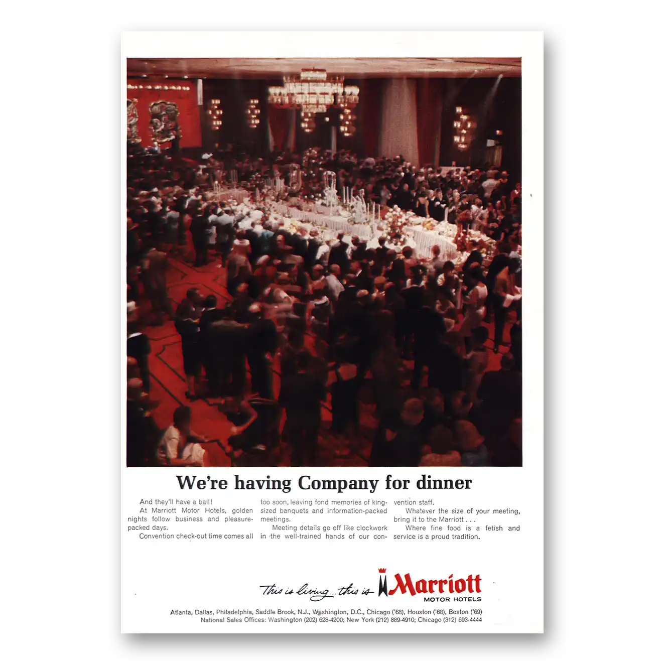 1967 Marriott Company for Dinner Vintage Magazine Print Ad