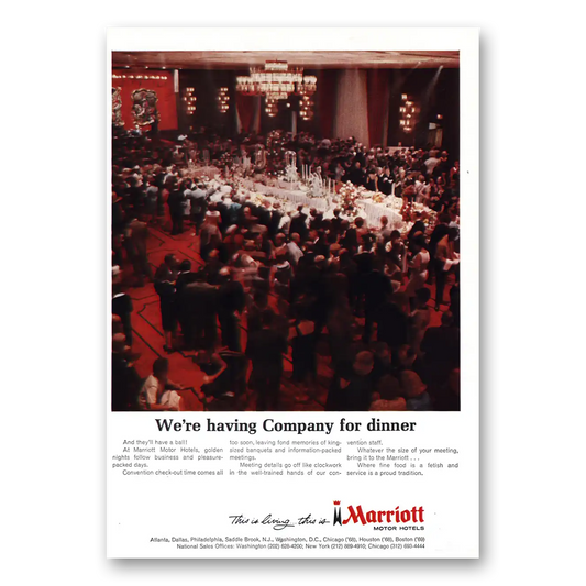 1967 Marriott Company for Dinner Vintage Magazine Print Ad