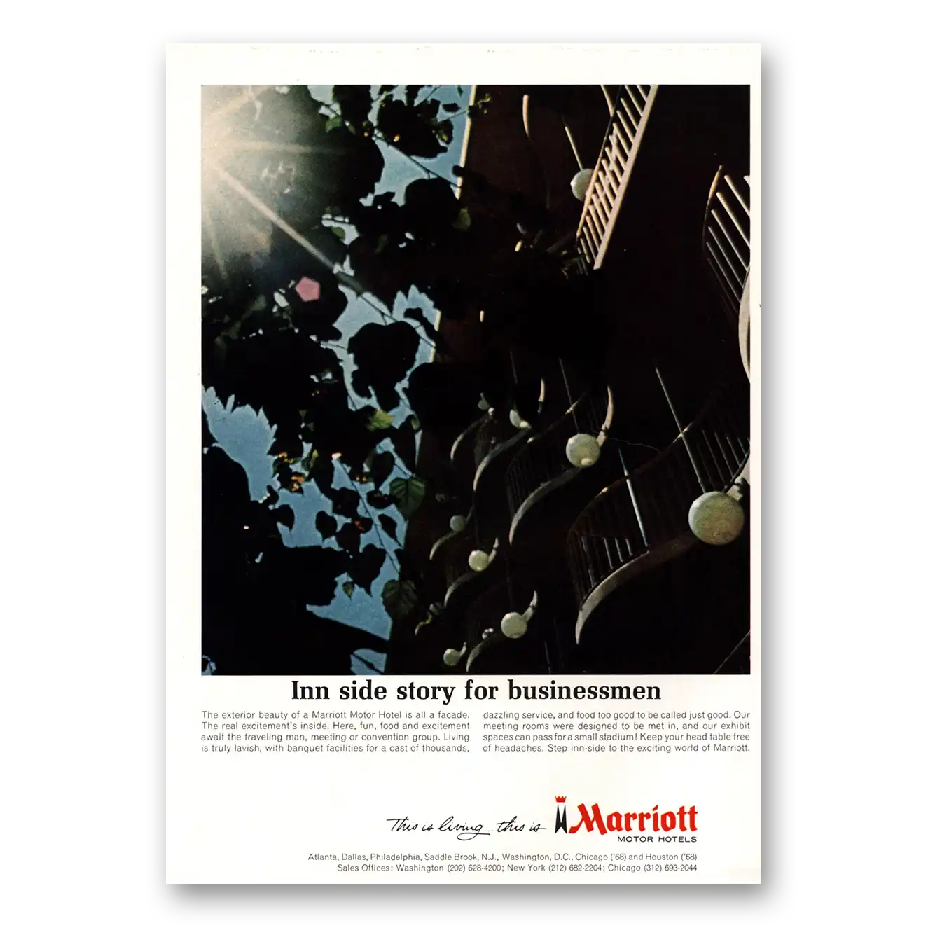 1967 Marriott Hotels Inn Side Story Businessmen Vintage Magazine Print Ad