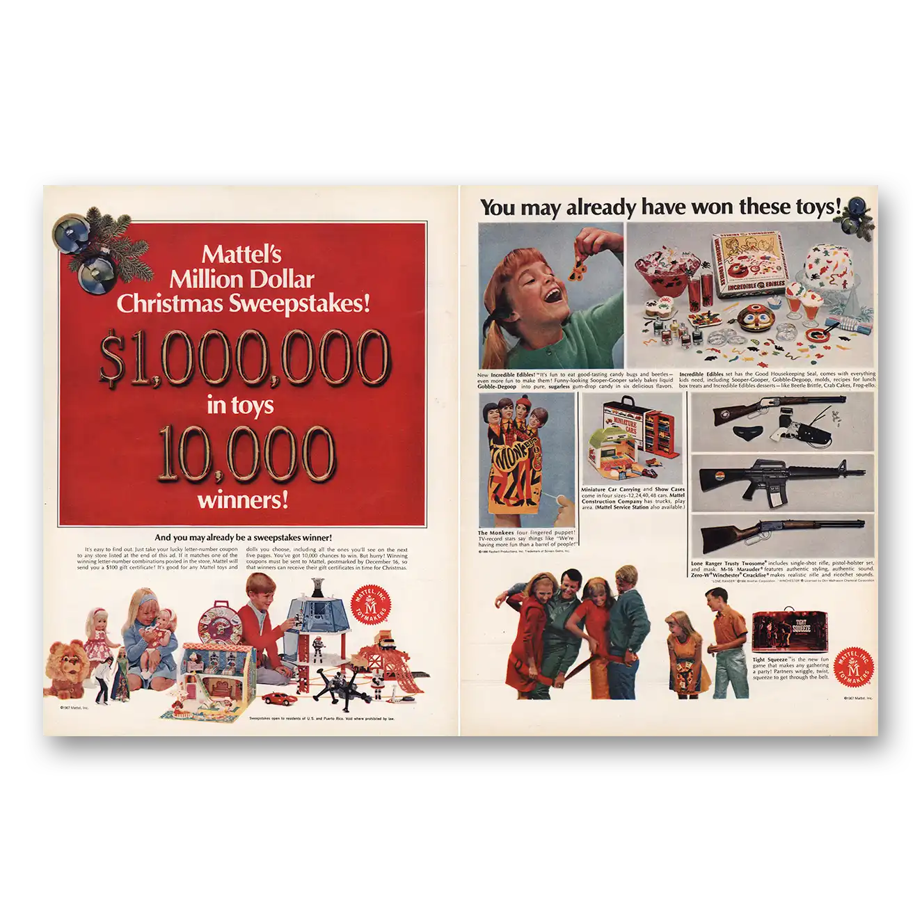 1967 Mattel Million Dollar Christmas Sweepstakes Vintage Magazine Print Ad