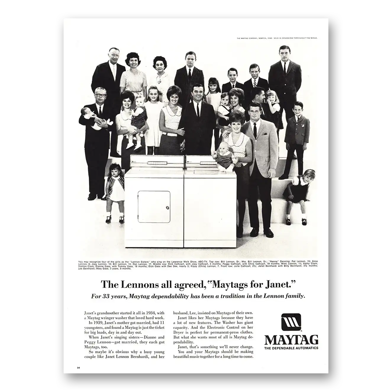 1967 Maytag Washer Dryer Lennons All Agreed Vintage Magazine Print Ad